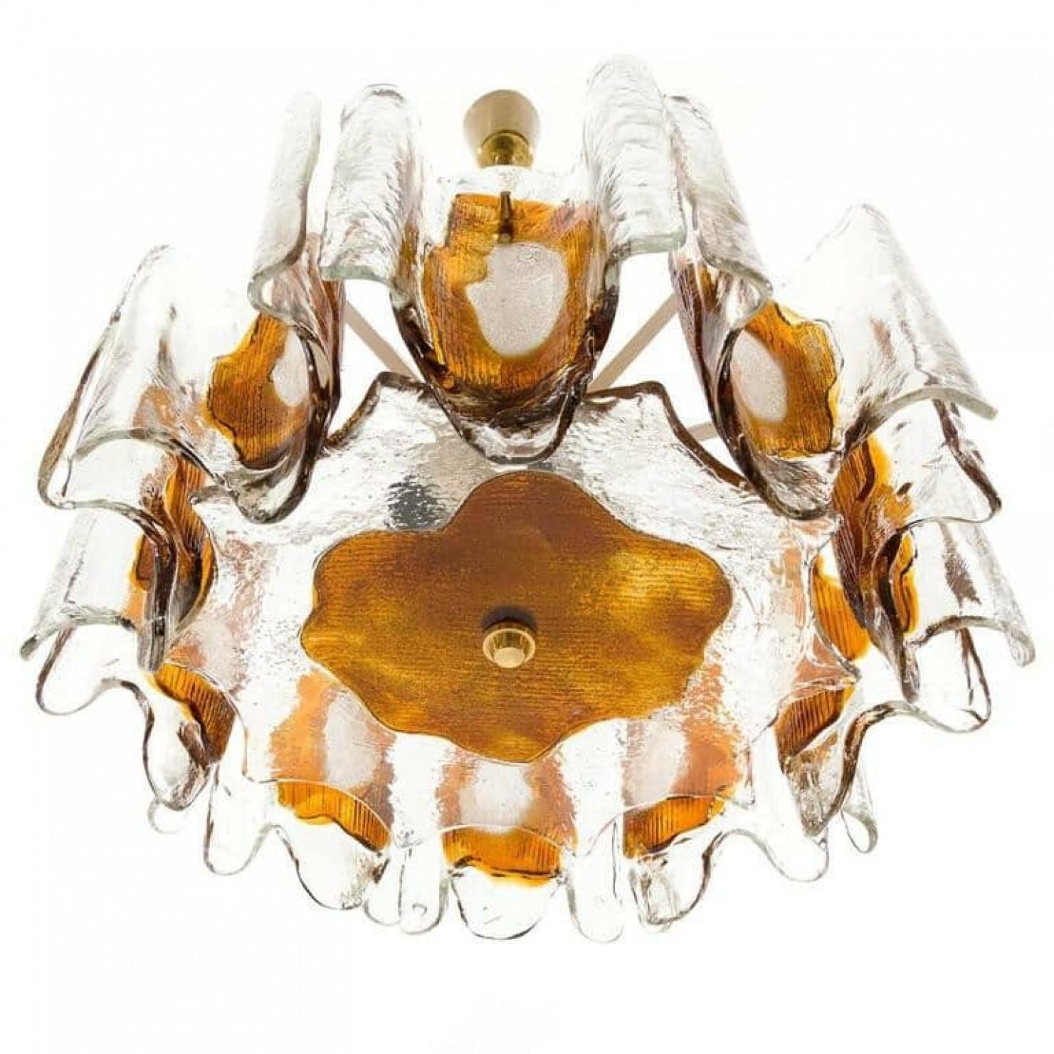 Mid-Century Modern Hand Blown Murano Orange Clear Glass Light fixture, 1970s For Sale