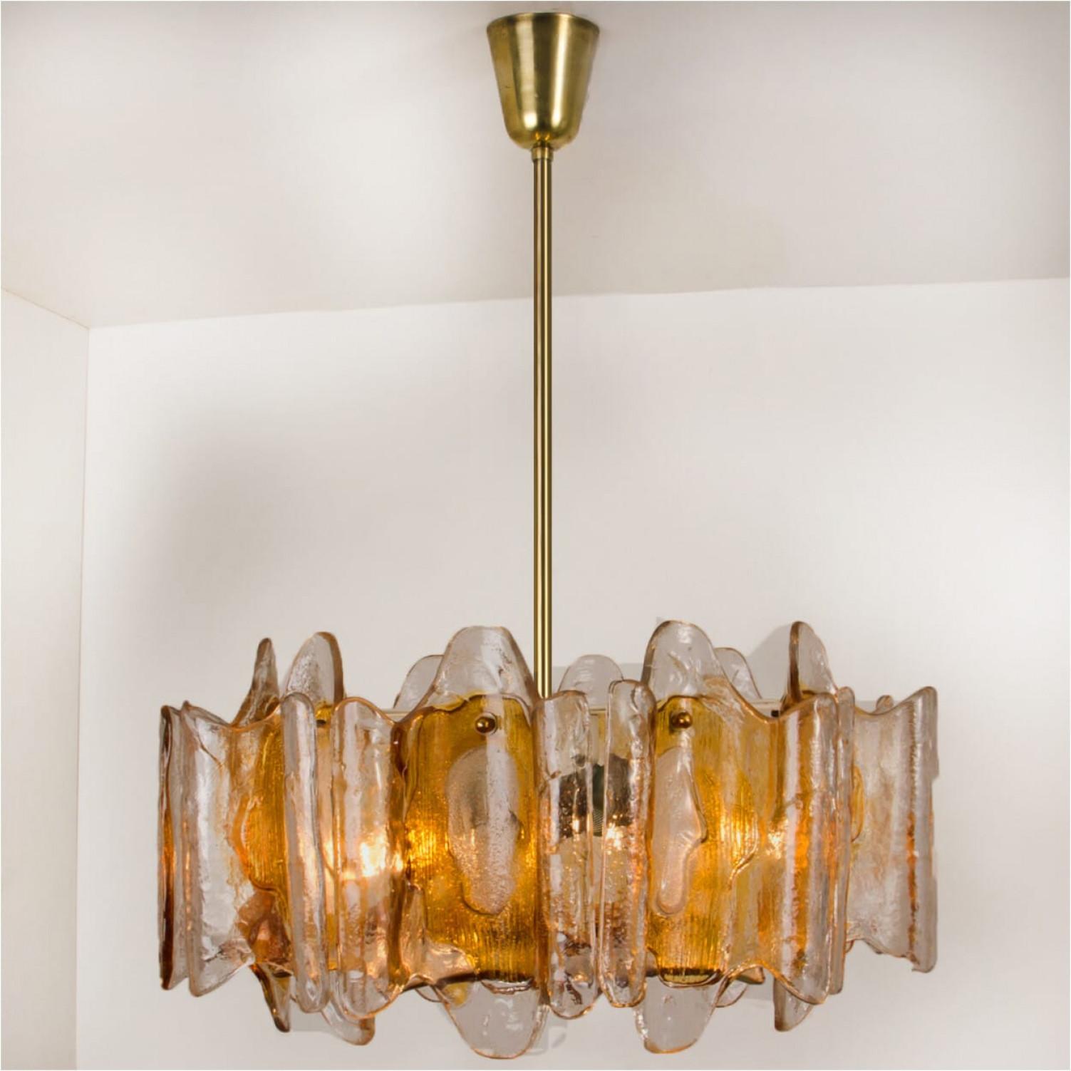 Other Hand Blown Murano Orange Clear Glass Light fixture, 1970s For Sale