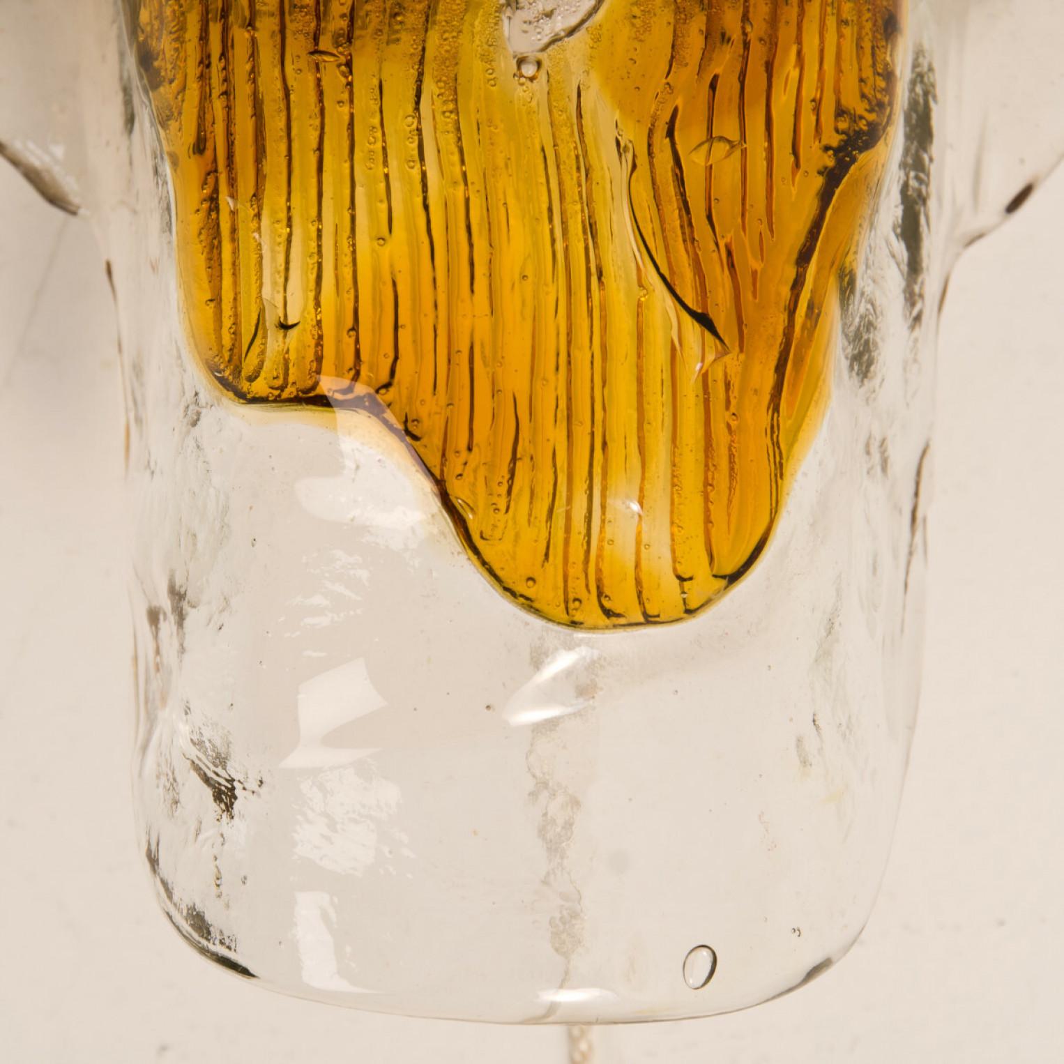 Hand Blown Murano Orange Clear Glass Light fixture, 1970s In Excellent Condition In Rijssen, NL