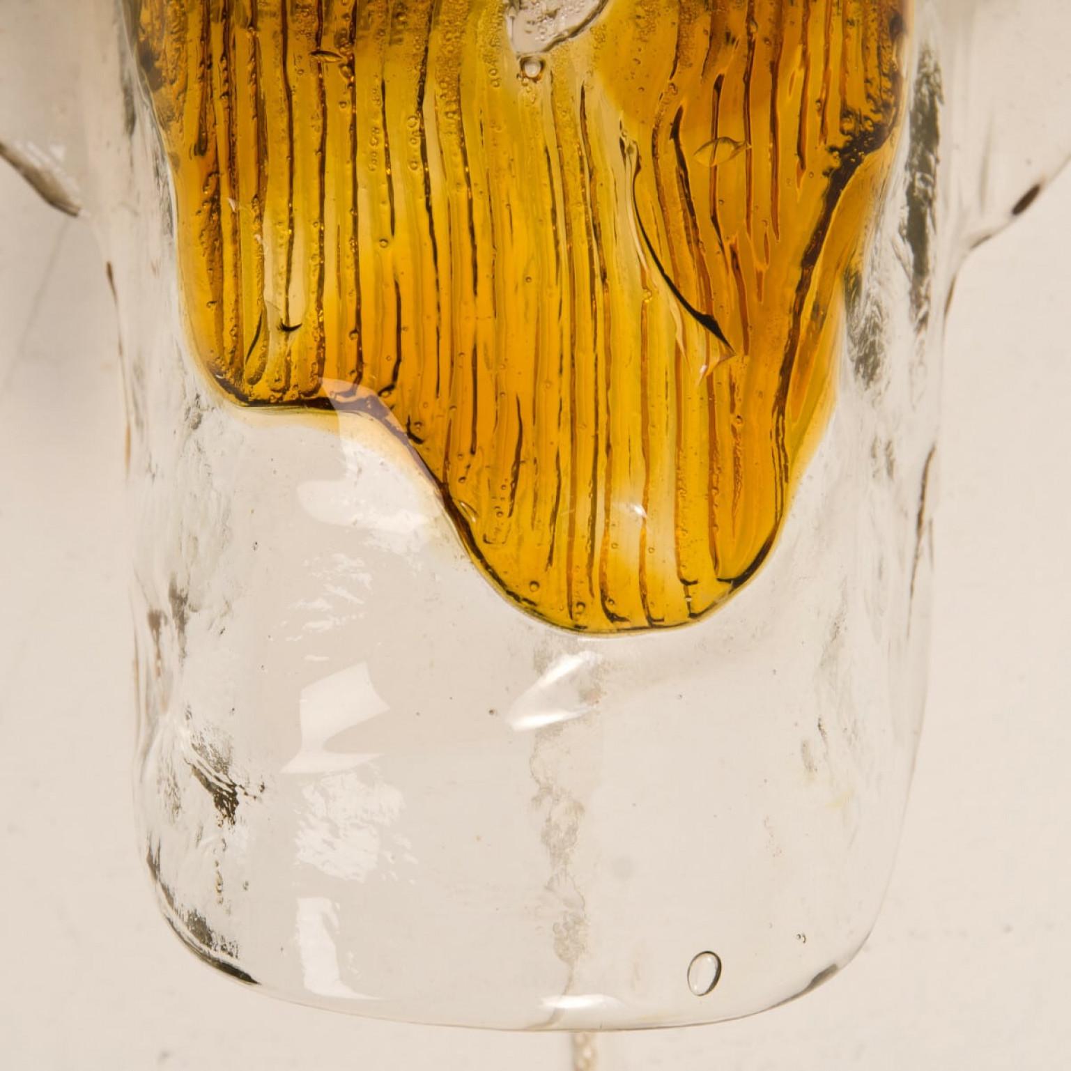 Hand Blown Murano Orange Clear Glass Light fixture, 1970s In Excellent Condition For Sale In Rijssen, NL