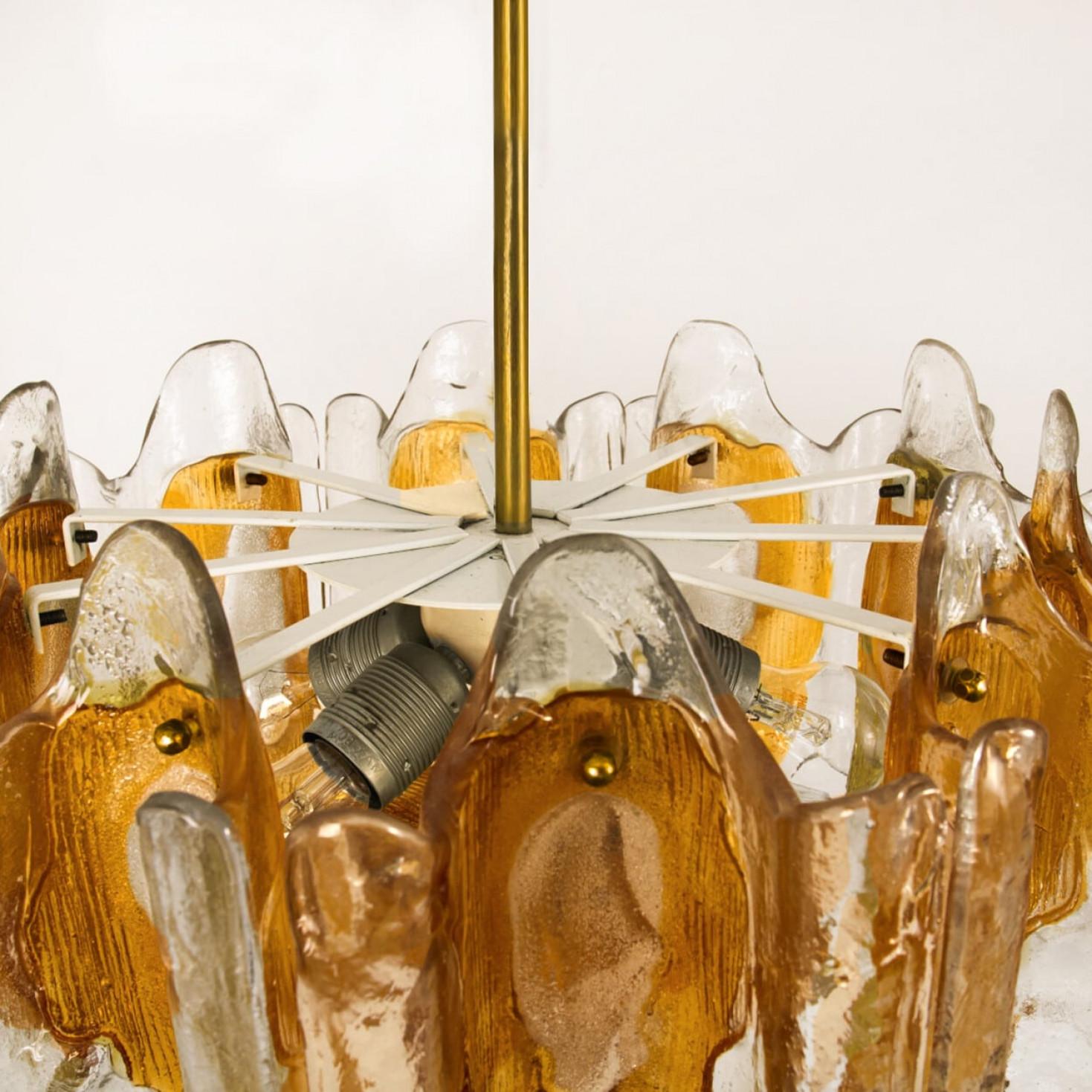 20th Century Hand Blown Murano Orange Clear Glass Light fixture, 1970s For Sale