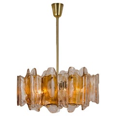 Hand Blown Murano Orange Clear Glass Light fixture, 1970s