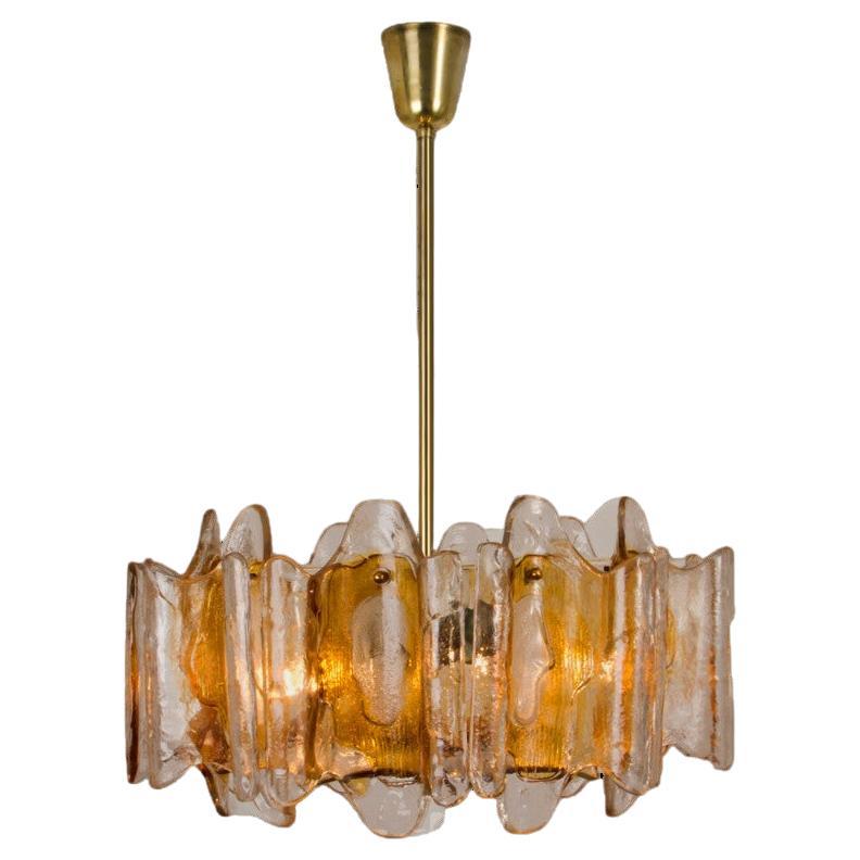 Hand Blown Murano Orange Clear Glass Light fixture, 1970s For Sale