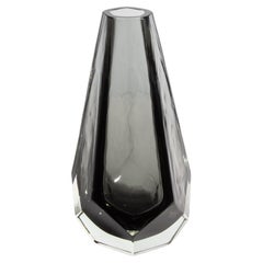 Hand Blown Murano Pentagonal Vase in Grey
