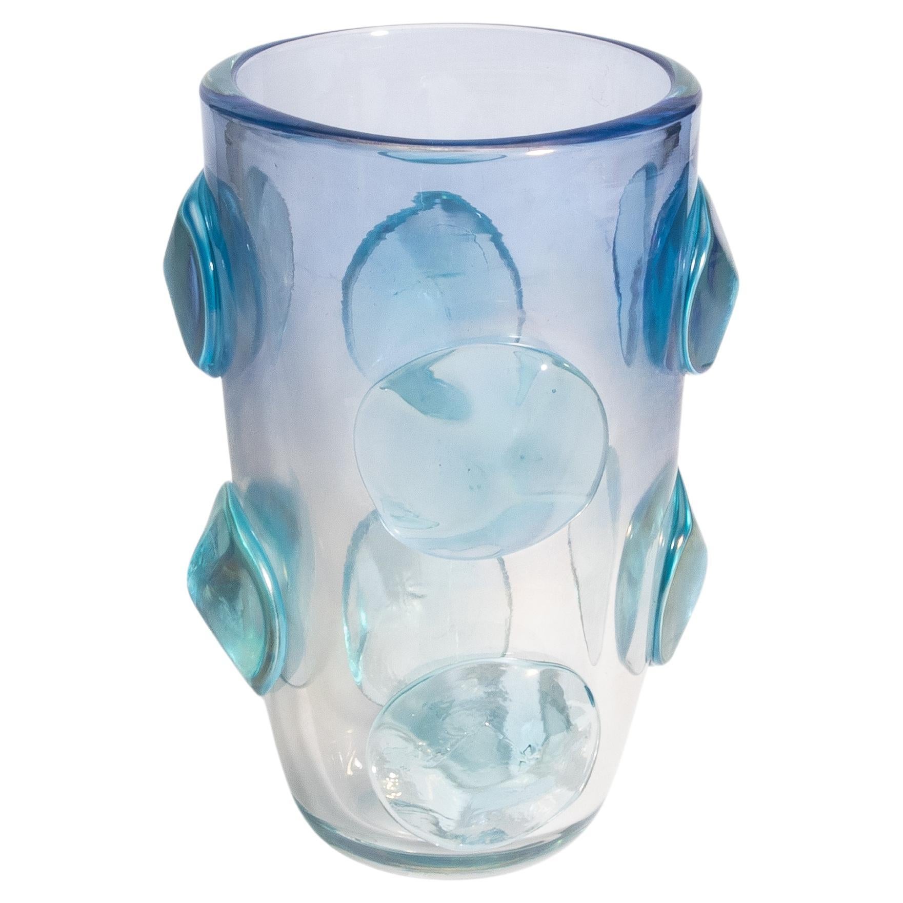 Vaso di Murano Pois soffiato a mano in blu laguna chiaro