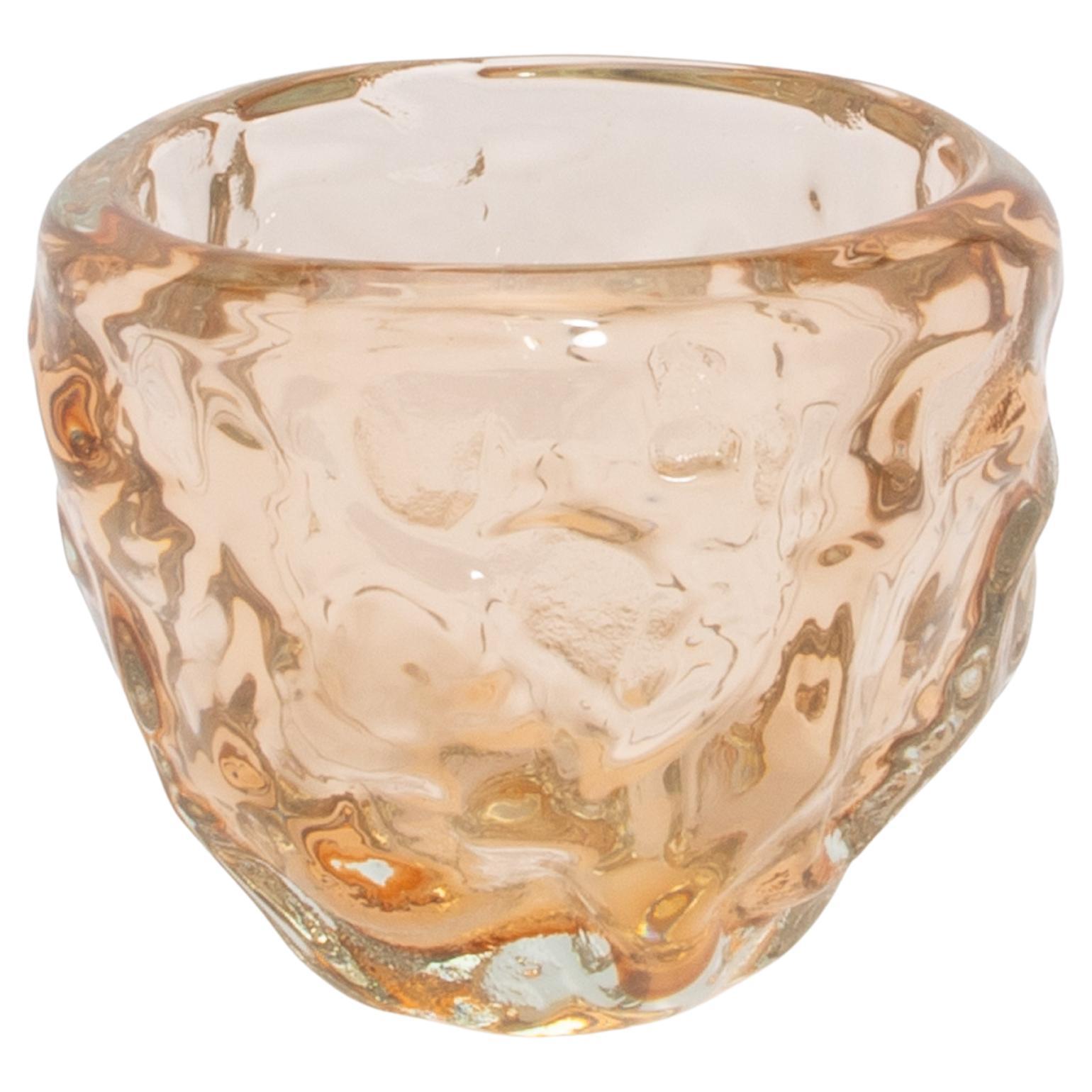 Hand-Blown Murano Sculptural Bowl in Rose Gold
