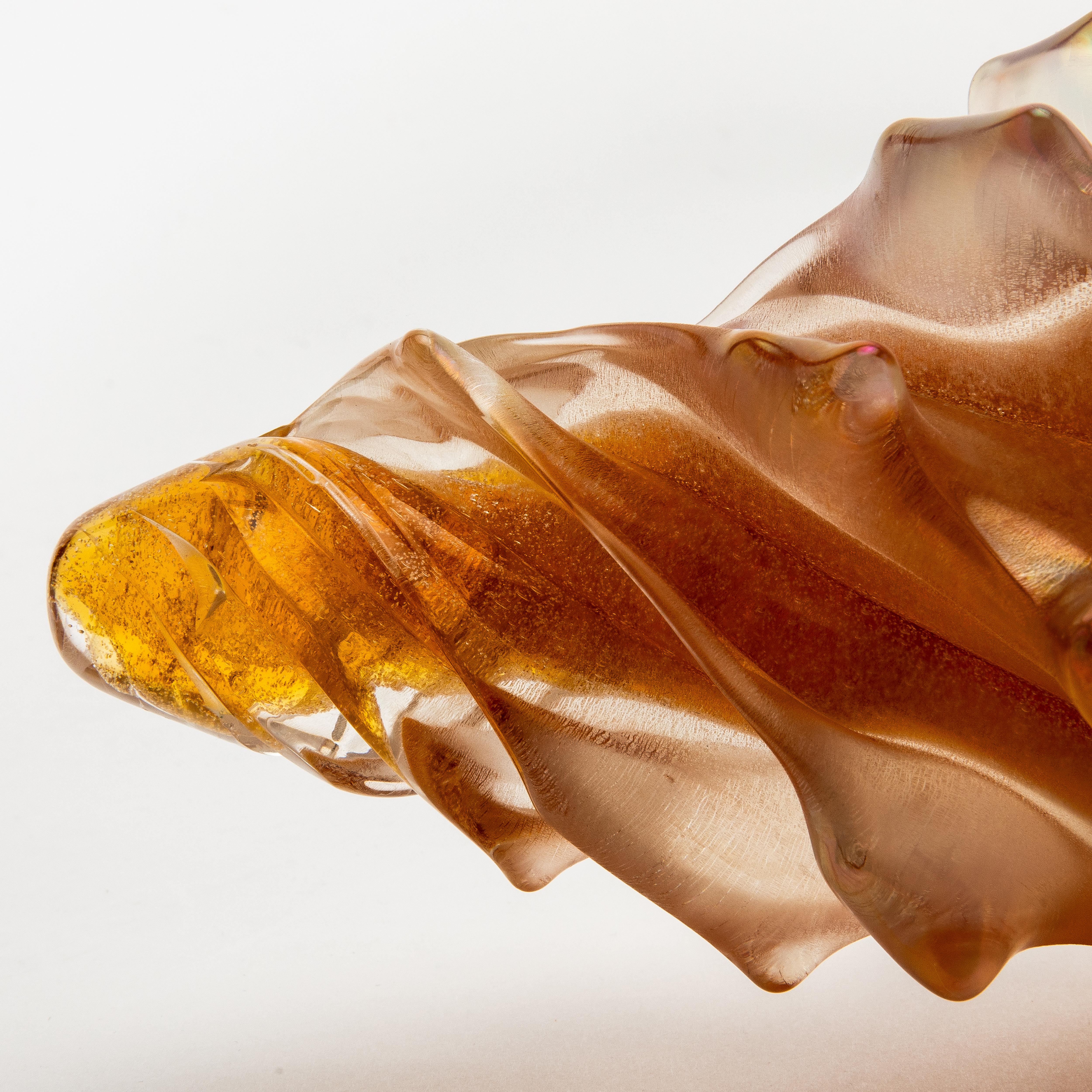Handgeblasene Murano-Muschel aus Bernstein mit 24-karätigen Goldflecken (Italienisch) im Angebot
