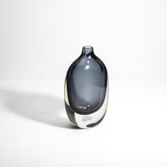 Hand Blown Murano Sommerso Vase in Grey/Clear