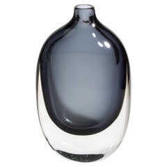 Hand Blown Murano Sommerso Vase in Grey/Clear