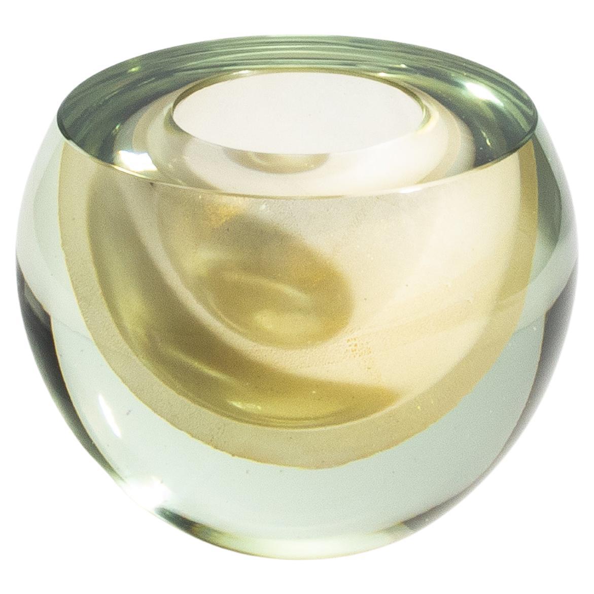 Hand Blown Murano Sphere Vase in Clear with 24-Karat Gold Flecks Large