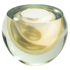 Hand Blown Murano Sphere Vase in Clear with 24-Karat Gold Flecks Large