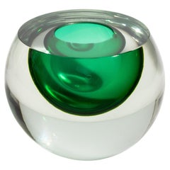 Hand Blown Murano Sphere Vase in Emerald Green Small