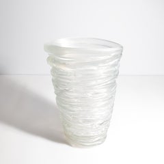 Hand Blown Murano Spiral Vase Frosted Large