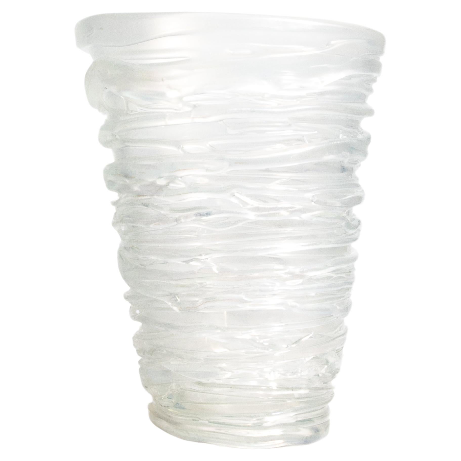 Vaso a spirale di Murano soffiato a mano e smerigliato grande