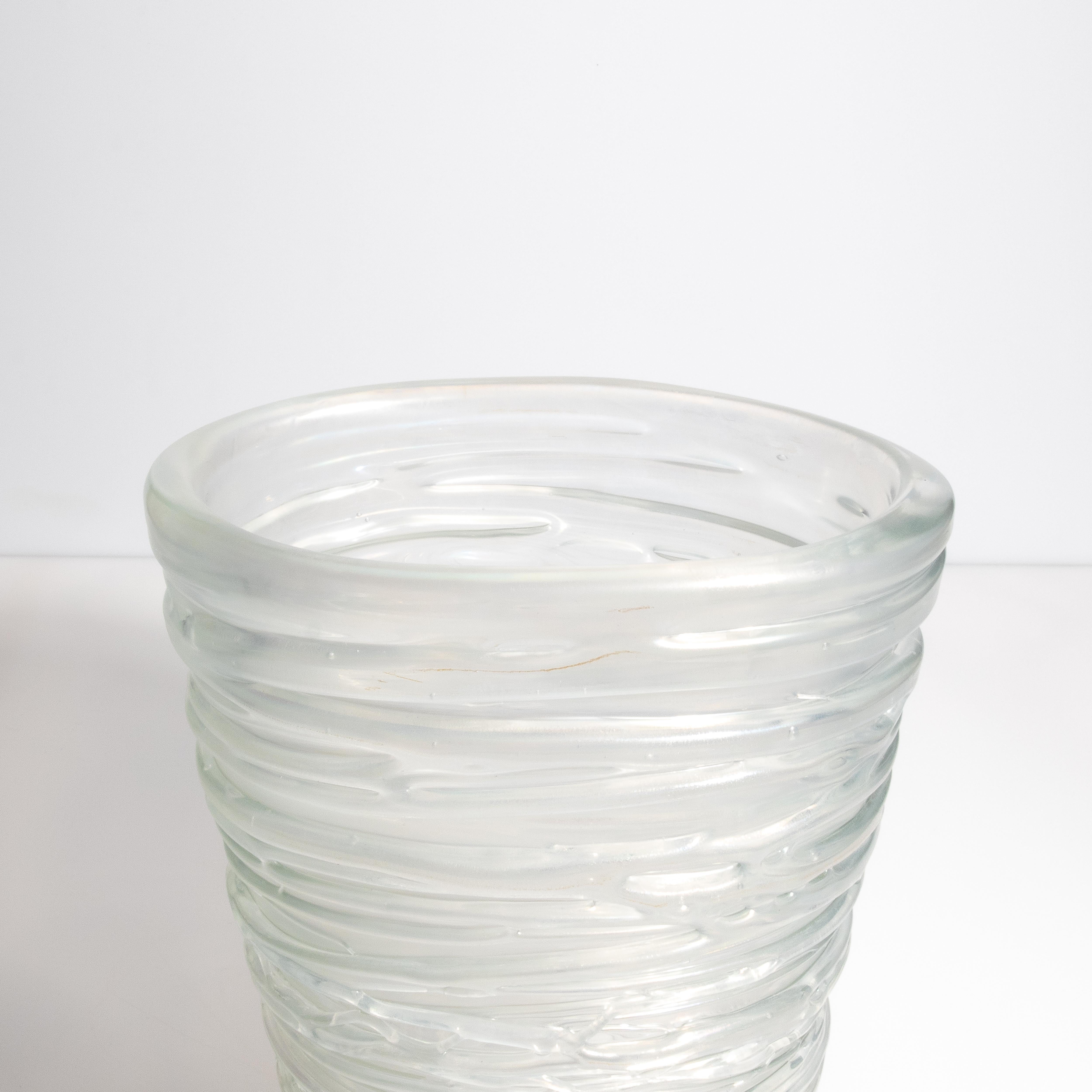 Italian Hand Blown Murano Spiral Vase Frosted Medium For Sale