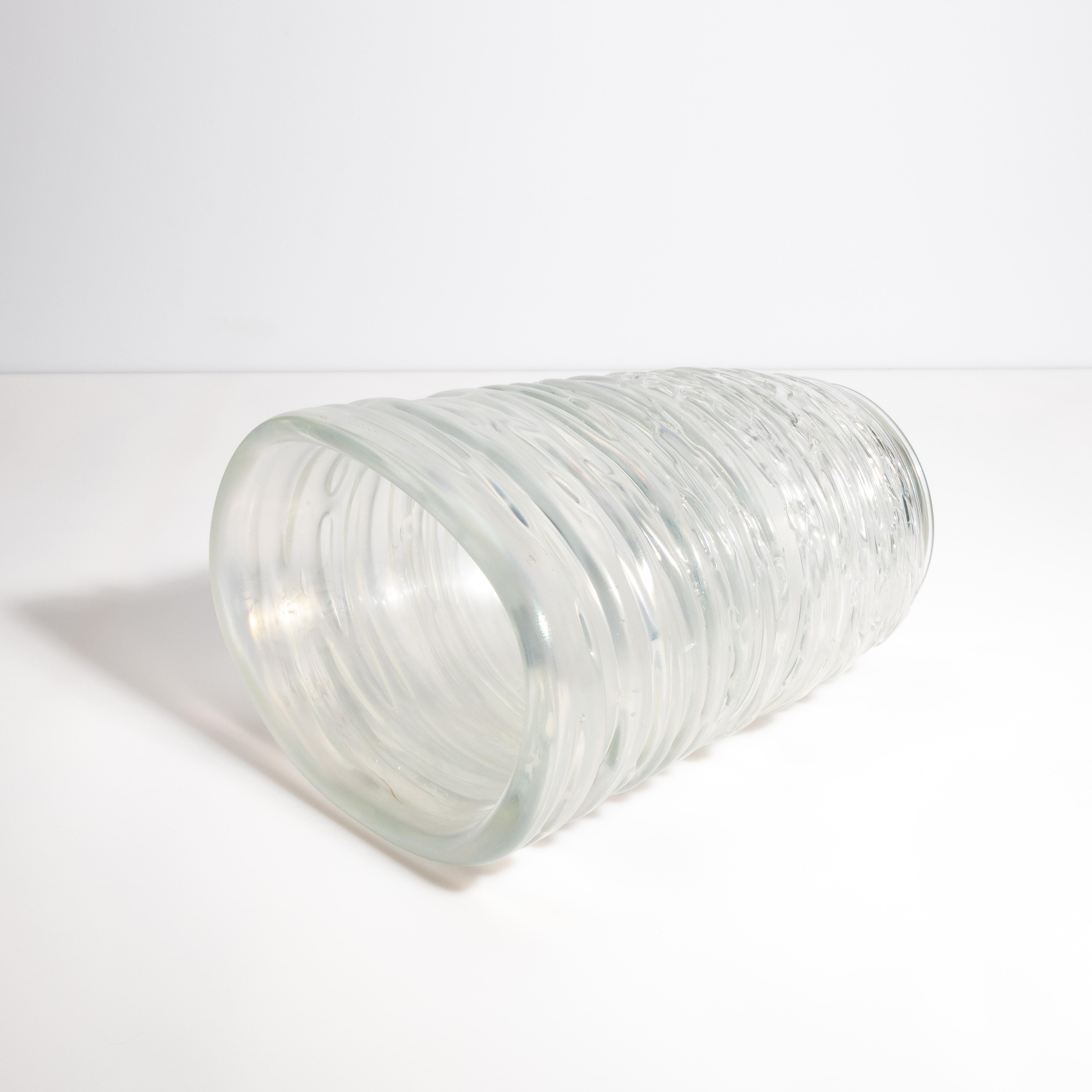 Contemporary Hand Blown Murano Spiral Vase Frosted Medium For Sale