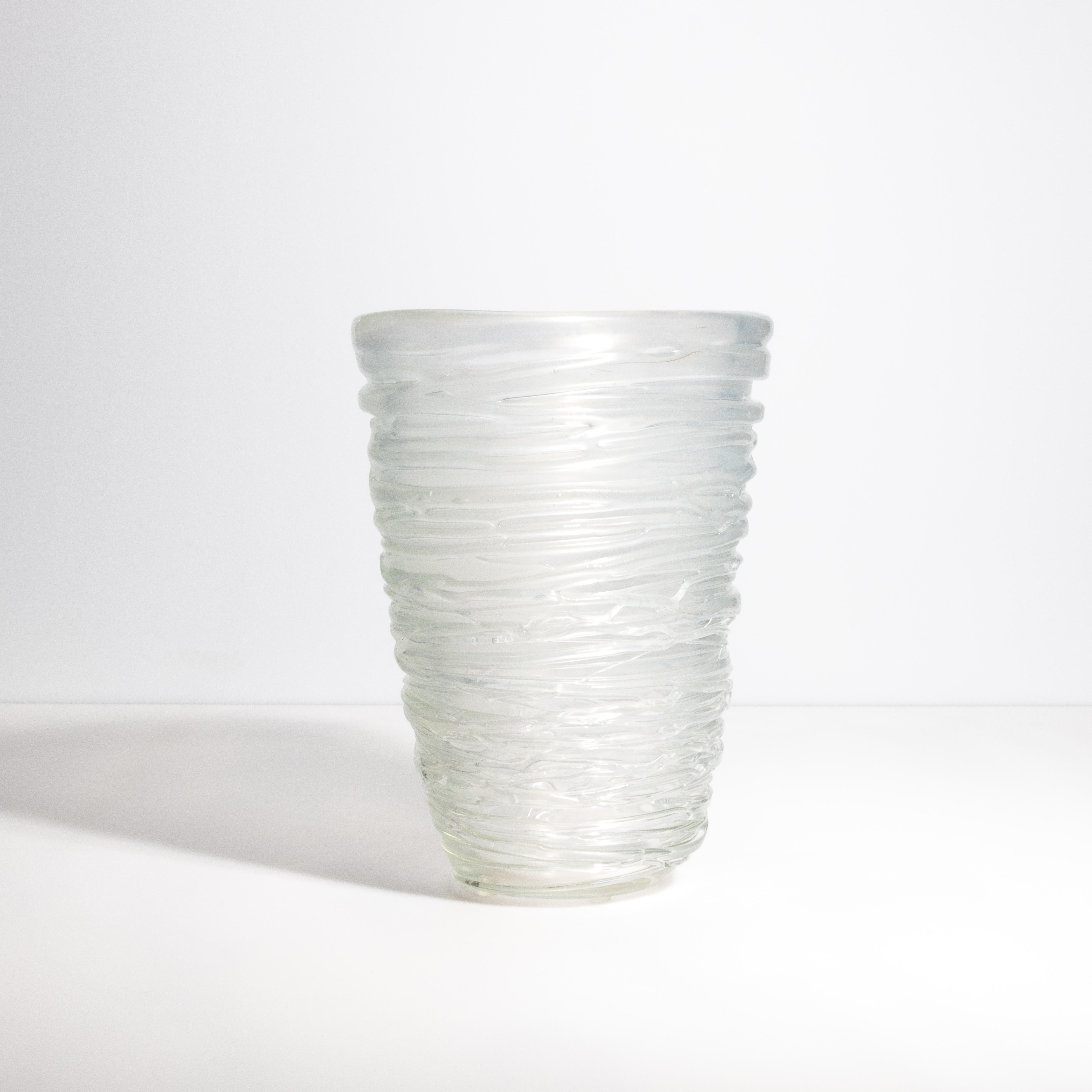 Murano Glass Hand Blown Murano Spiral Vase Frosted Medium For Sale