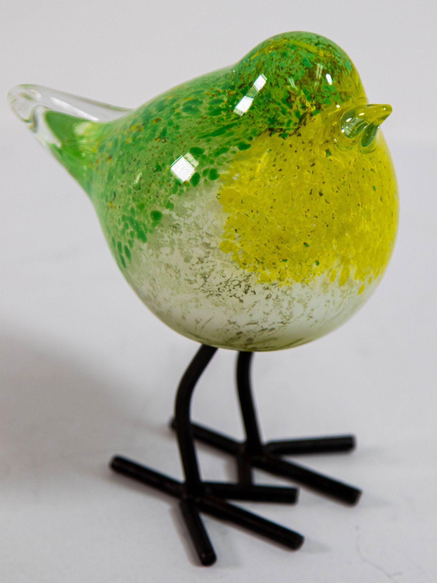 Hand Blown Murano Style Green Art Glass Bird with Metal Legs, 1980s 3