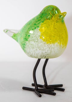 Hand Blown Murano Style Green Art Glass Bird with Metal Legs, 1980s