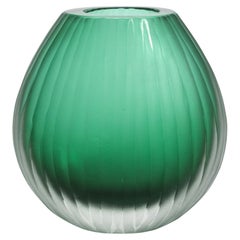 Hand-Blown Murano Surpime Vase in Emerald Green Large