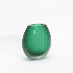 Hand-Blown Murano Surpime Vase in Emerald Green Medium