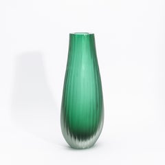 Hand-Blown Murano Surpime Vase in Emerald Green Tall