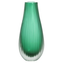 Hand-Blown Murano Surpime Vase in Emerald Green Tall