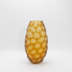 Hand-Blown Murano Tall Battuto Vase in Amber