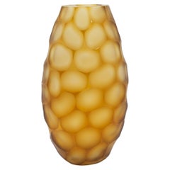 Hand-Blown Murano Tall Battuto Vase in Amber