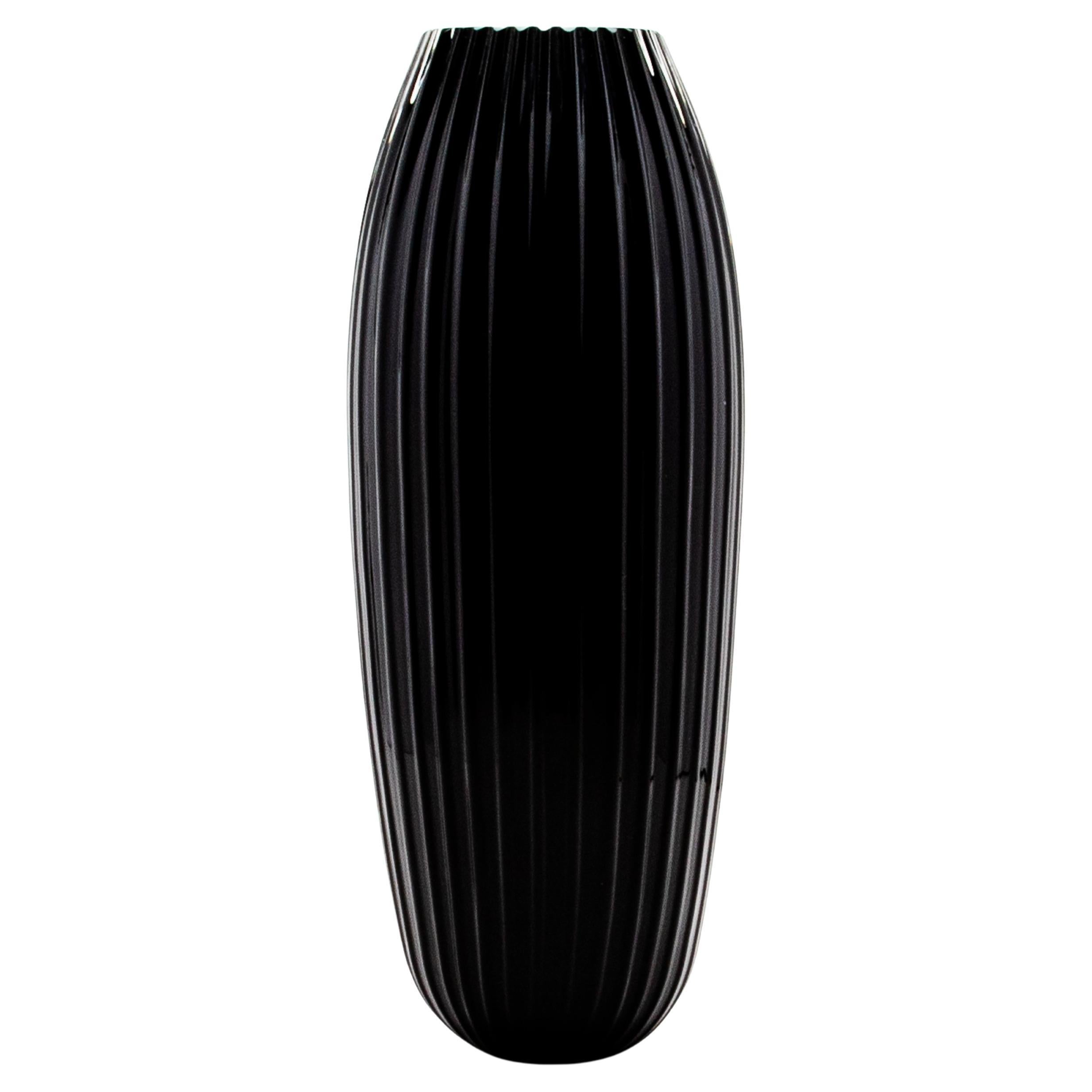 Vaso moderno alto di Murano soffiato a mano in nero onice