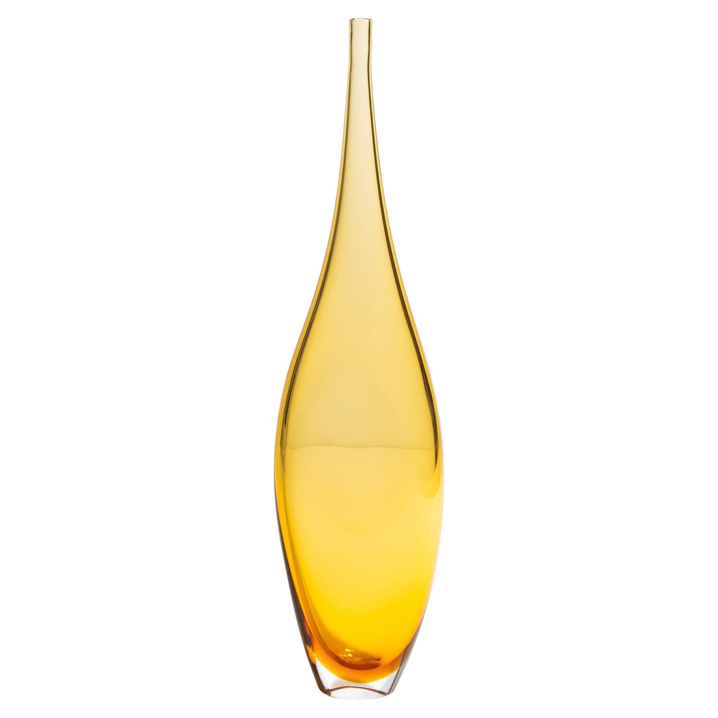 Hand Blown Murano Tall Vase in Amber