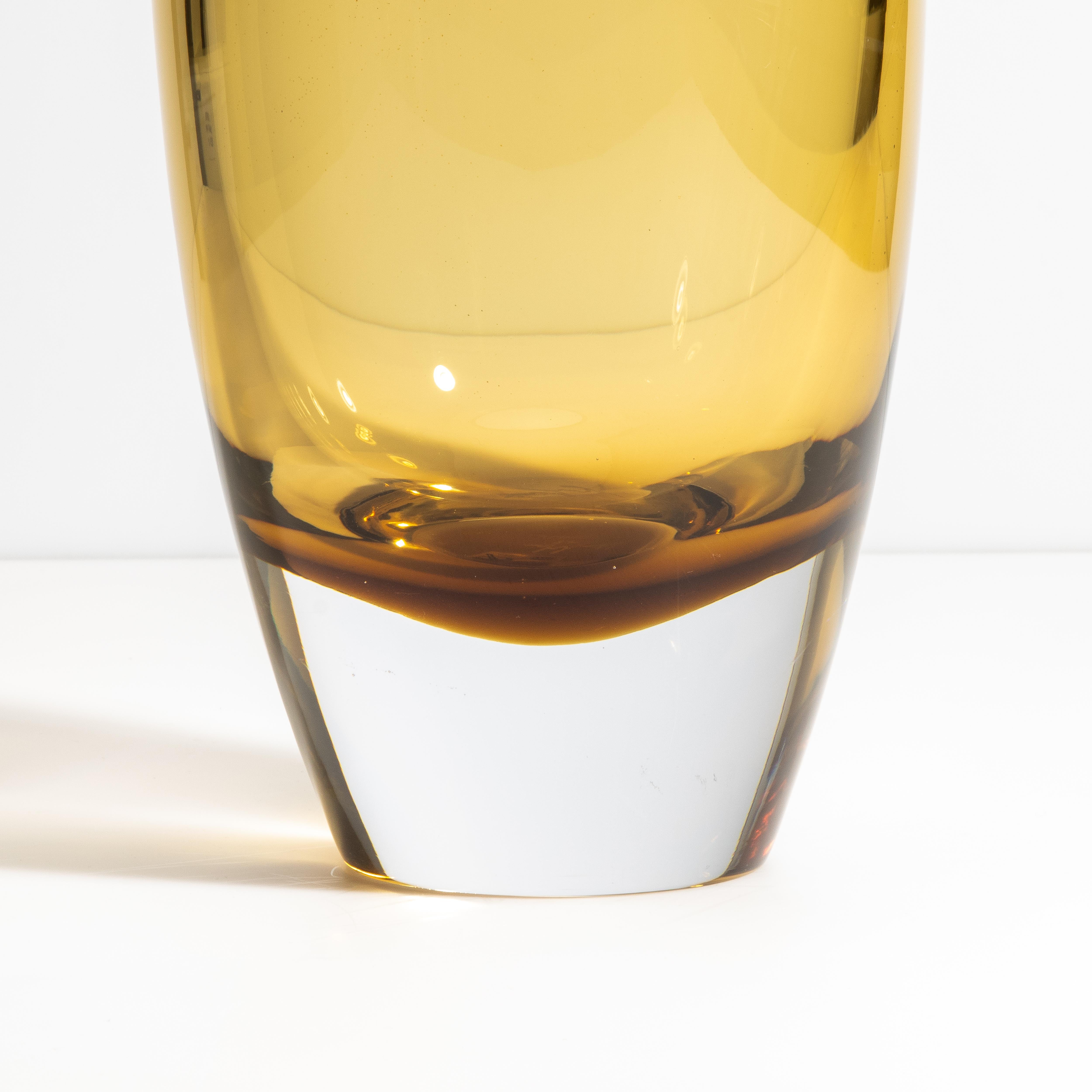 Modern Hand Blown Murano Tall Vase in Tobacco with Clear Base For Sale
