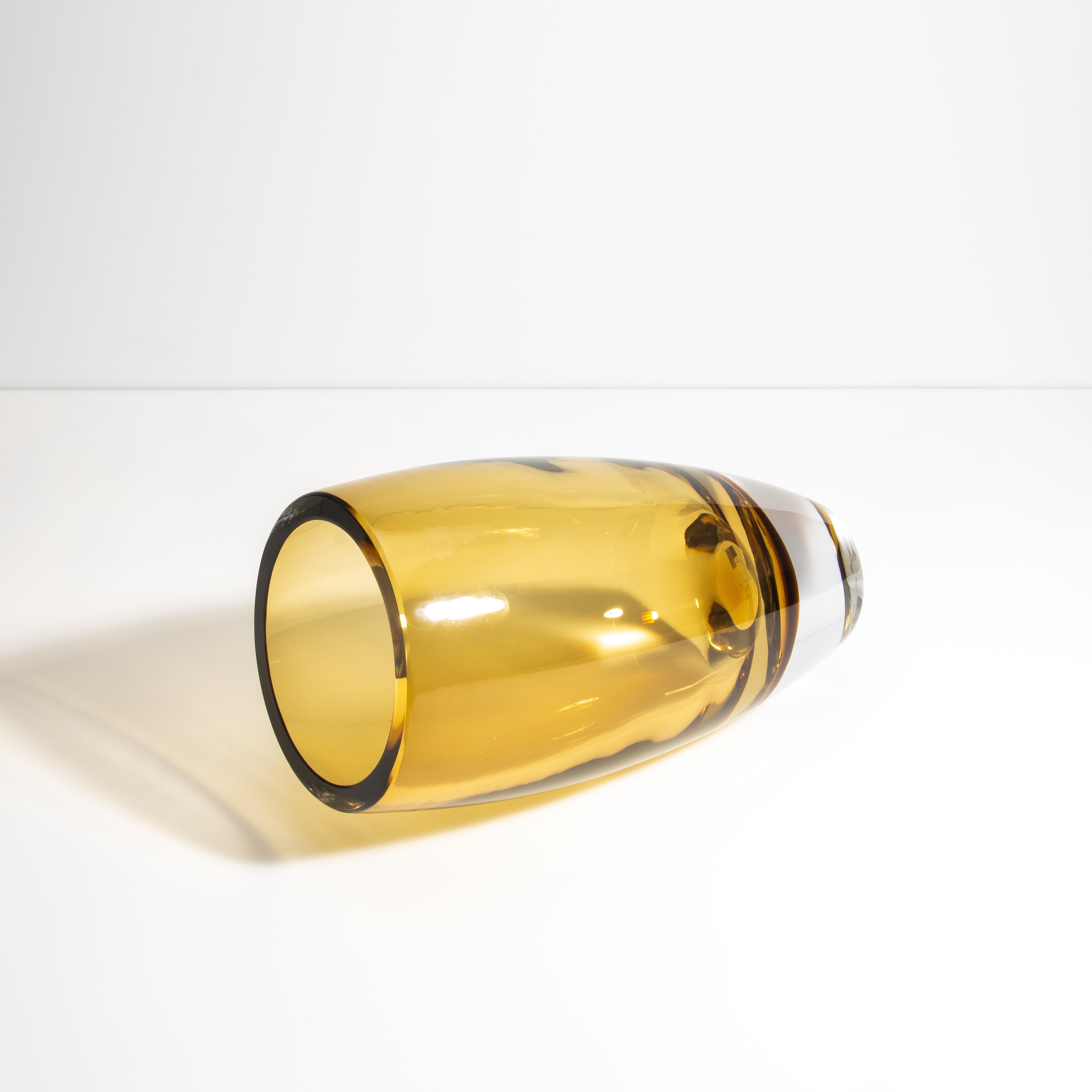 Hand-Crafted Hand Blown Murano Tall Vase in Tobacco with Clear Base For Sale