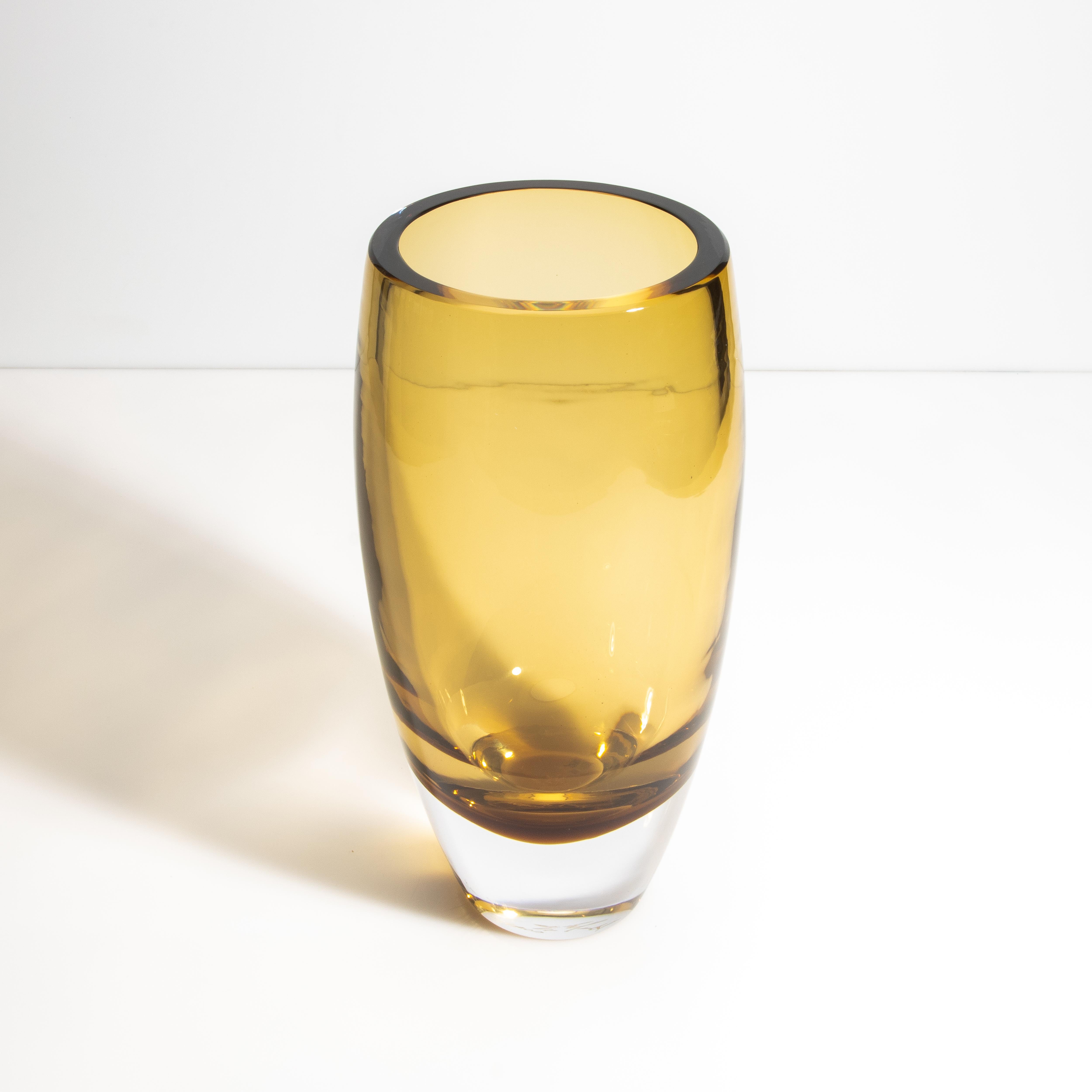 Hand Blown Murano Tall Vase in Tobacco with Clear Base In New Condition For Sale In West Hollywood, CA
