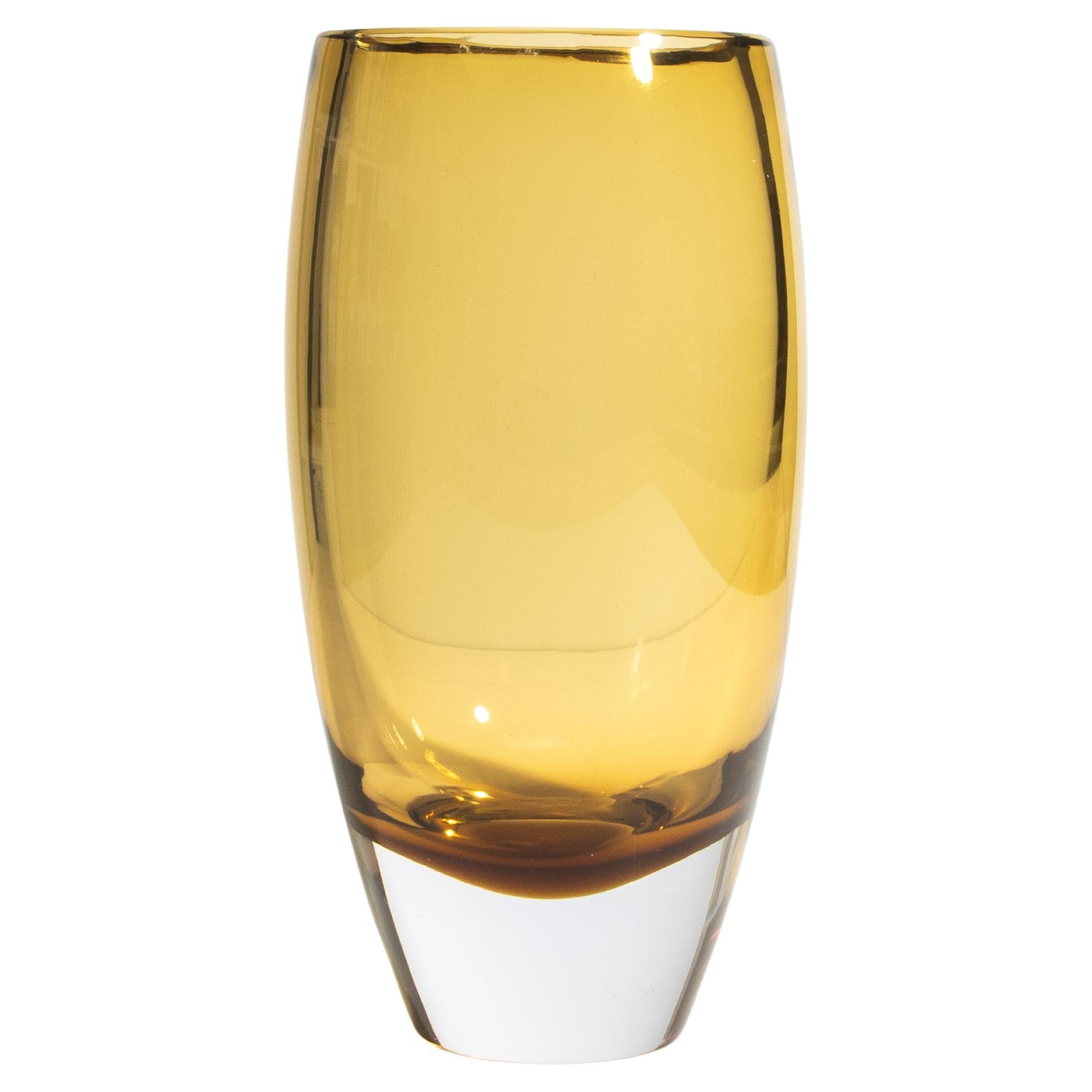 Hand Blown Murano Tall Vase in Tobacco with Clear Base For Sale