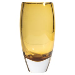 Hand Blown Murano Tall Vase in Tobacco with Clear Base