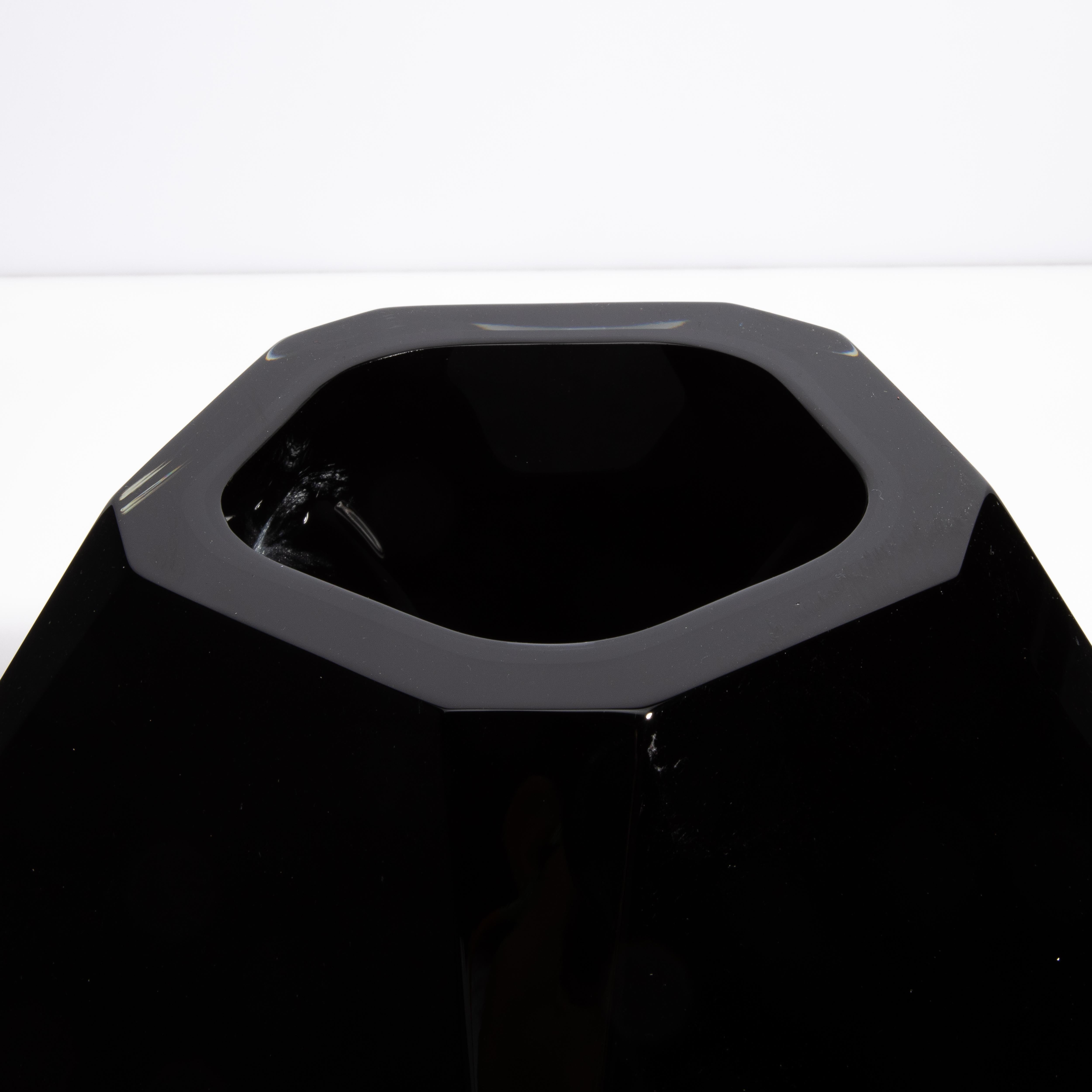 Vetro di Murano Vaso Briolette di Murano soffiato a mano in nero onice in vendita