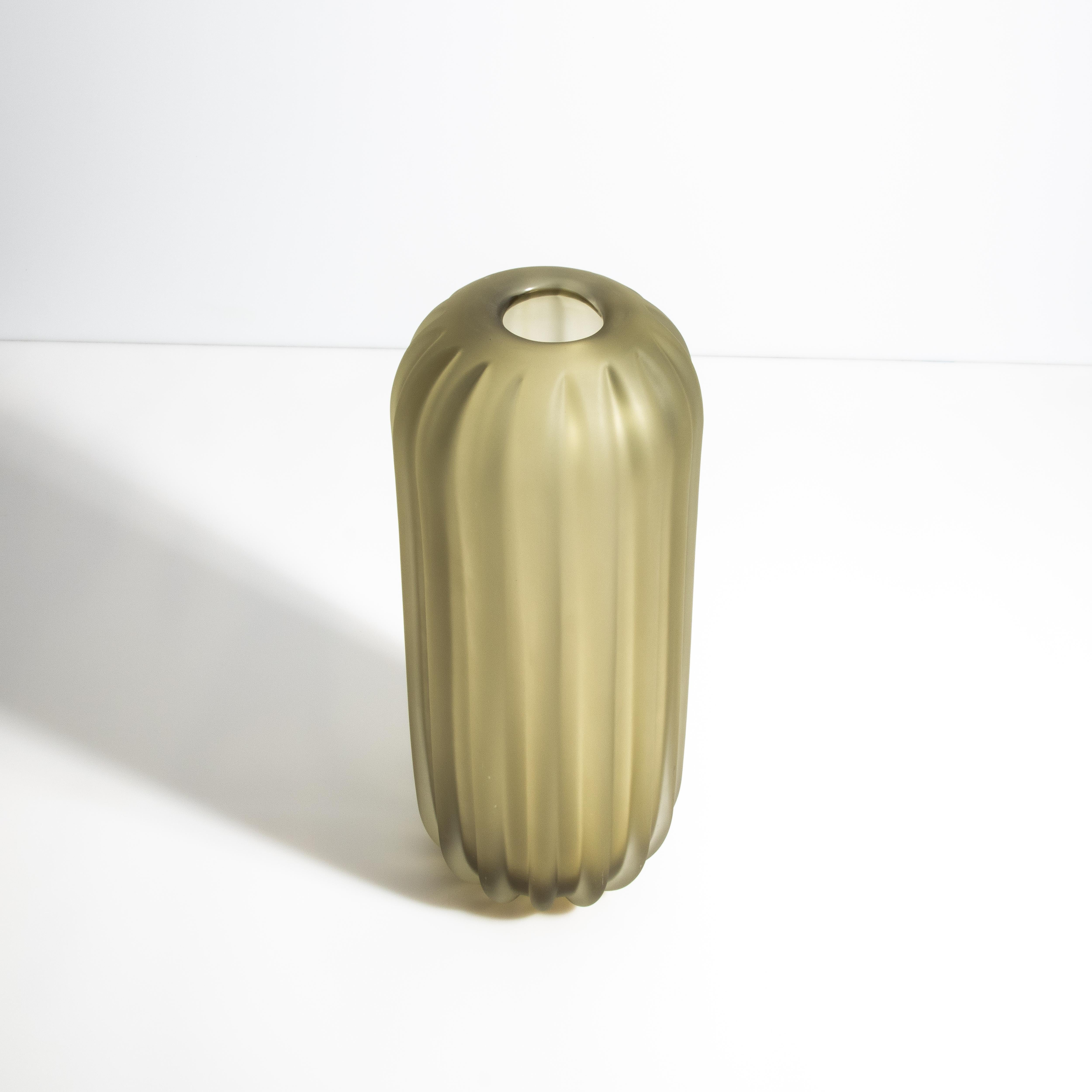 Modern Hand Blown Murano Vase Cactus in Olive Large For Sale
