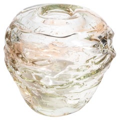Hand Blown Murano Vase External Sbruffi in Clear with a Hint of Blush