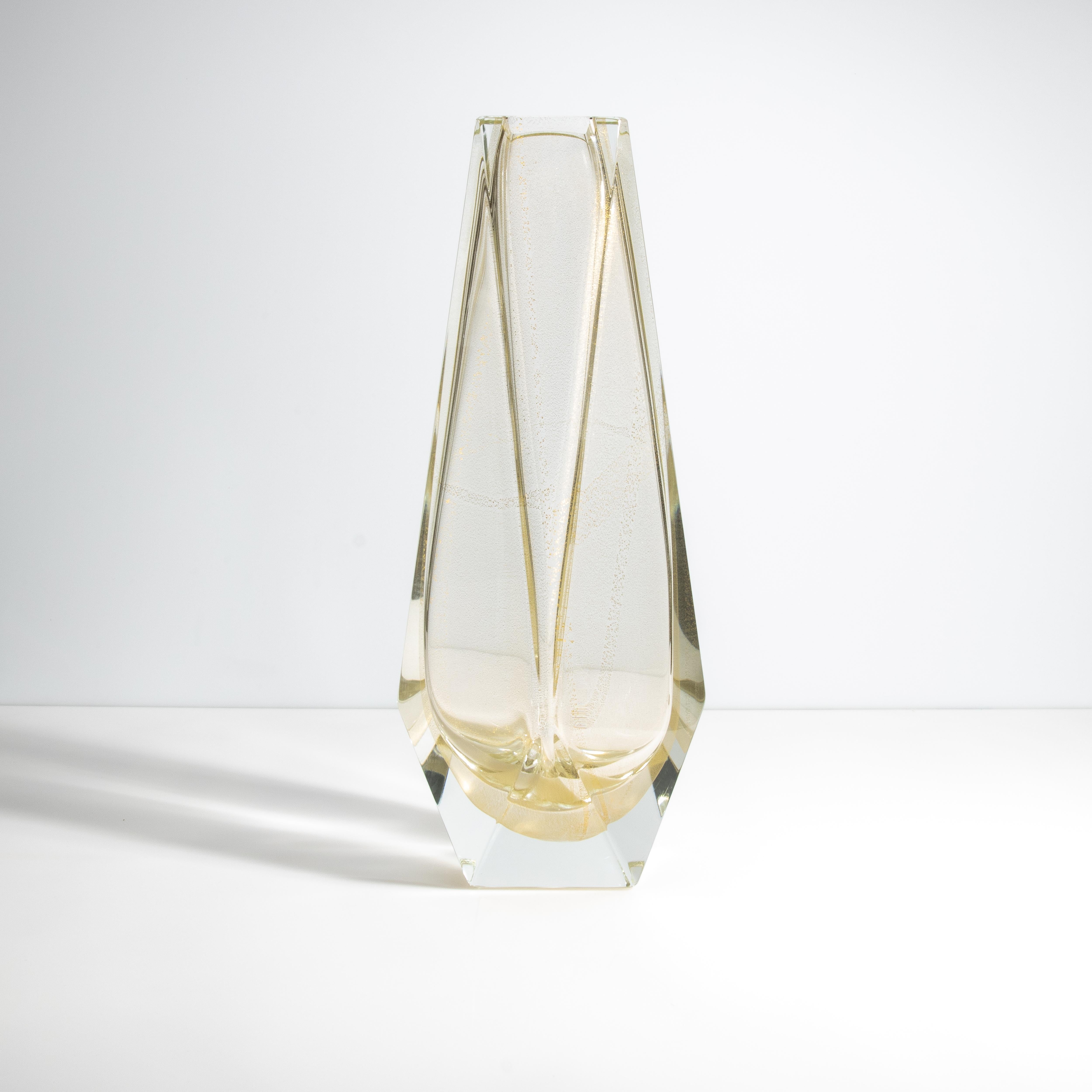 Hand-Crafted Hand Blown Murano Vase Goccia in Clear with 24-Karat Gold Flecks Large For Sale