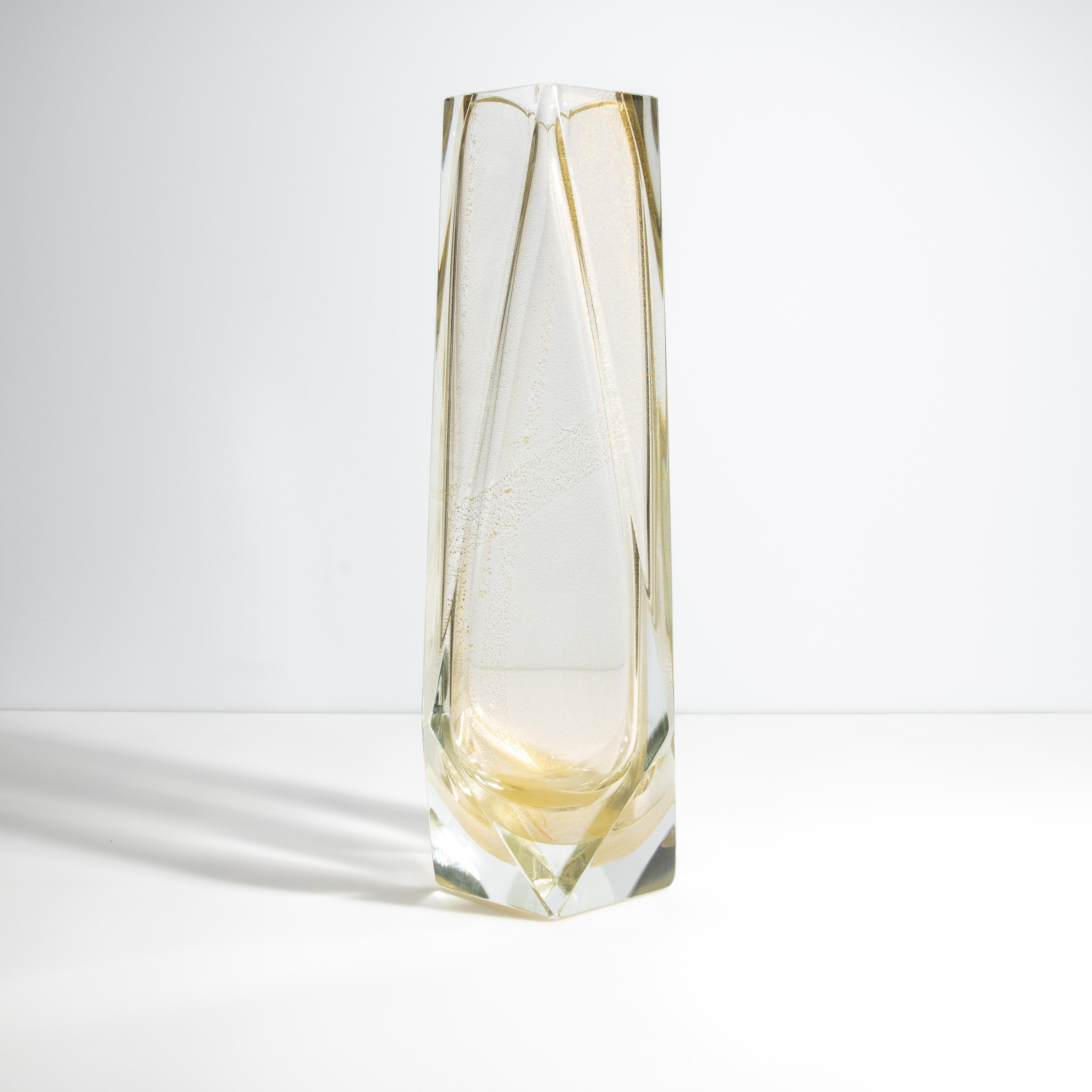 Murano Glass Hand Blown Murano Vase Goccia in Clear with 24-Karat Gold Flecks Large For Sale