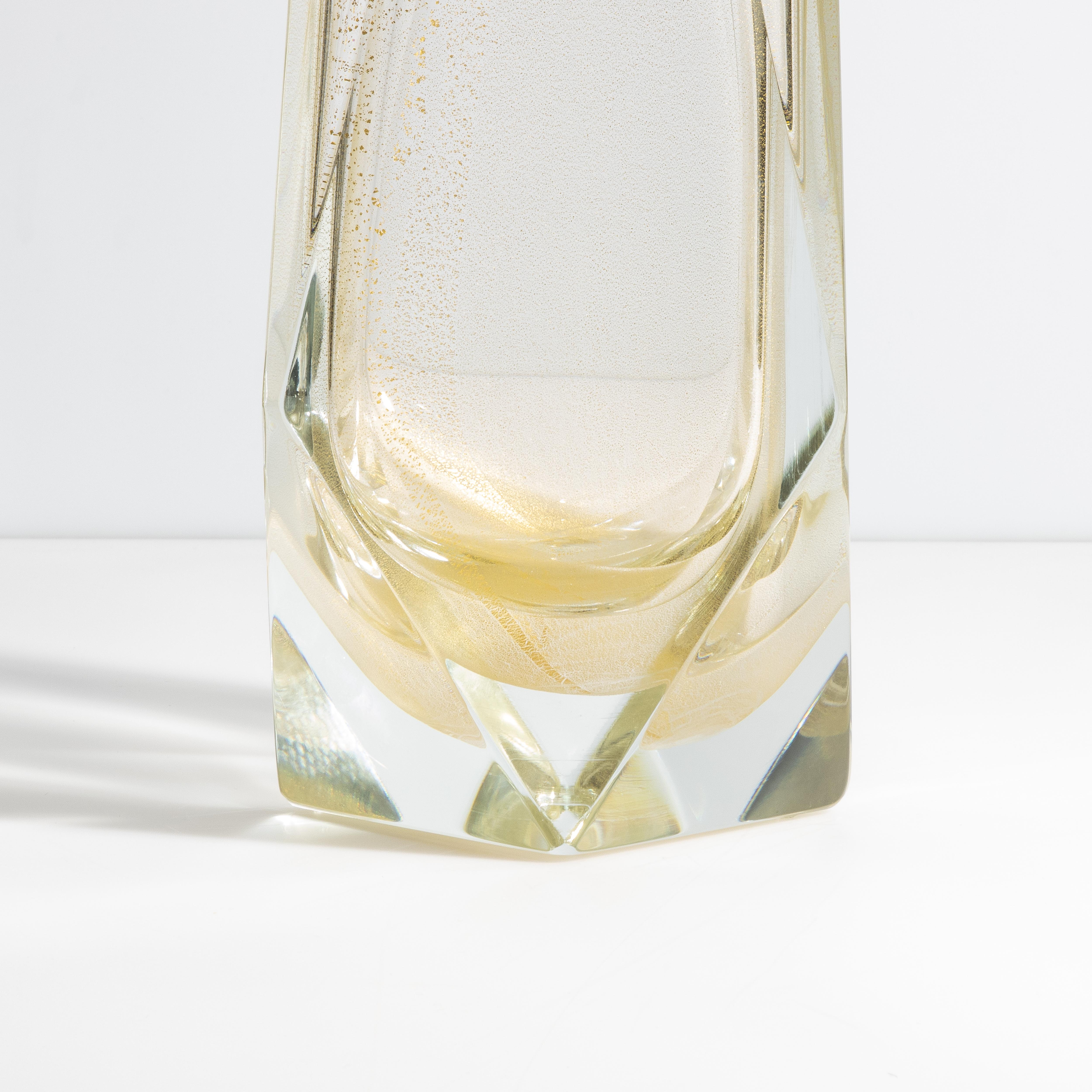 Hand Blown Murano Vase Goccia in Clear with 24-Karat Gold Flecks Large For Sale 1