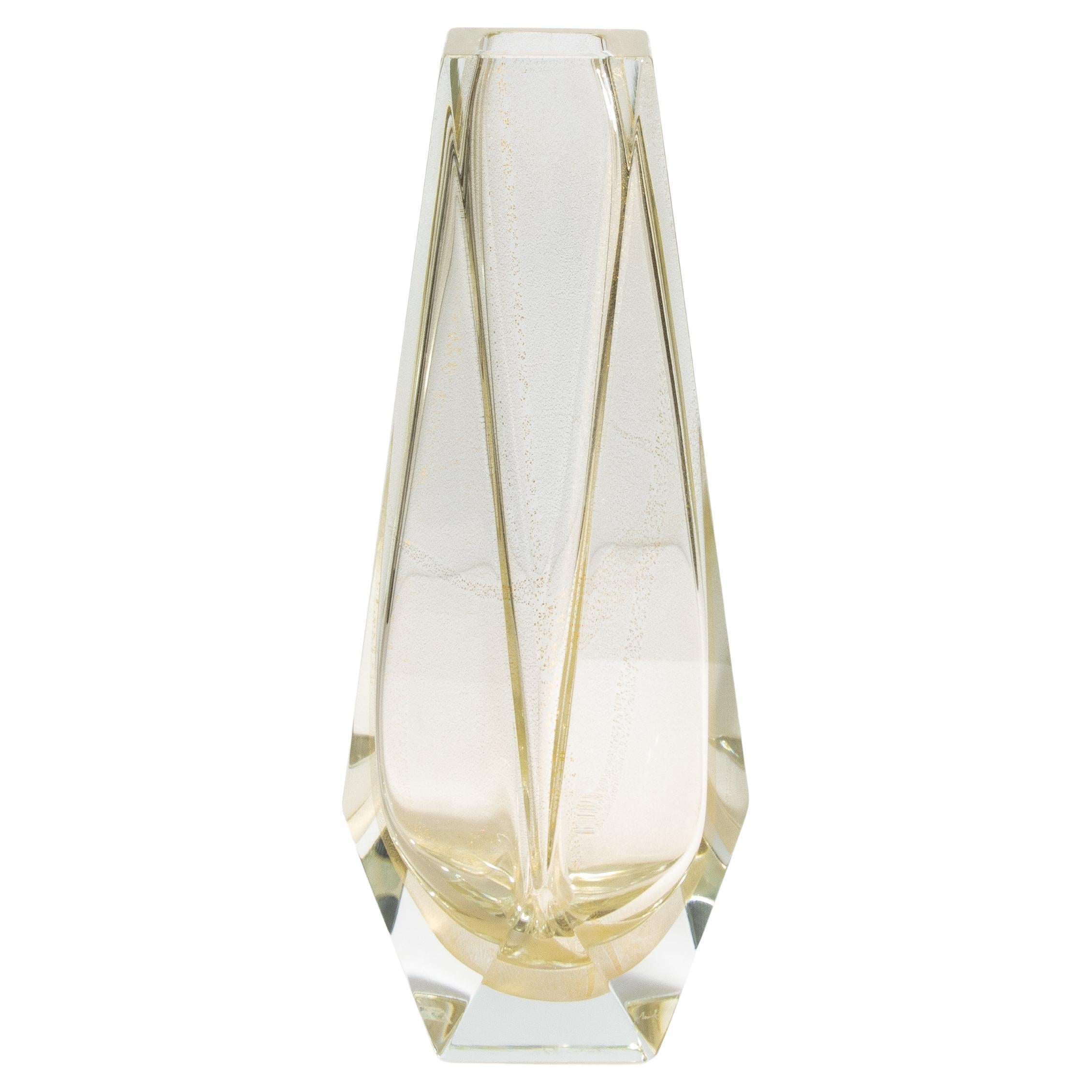 Hand Blown Murano Vase Goccia in Clear with 24-Karat Gold Flecks Large For Sale