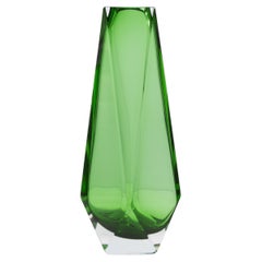 Hand Blown Murano Vase Goccia in Green Tall