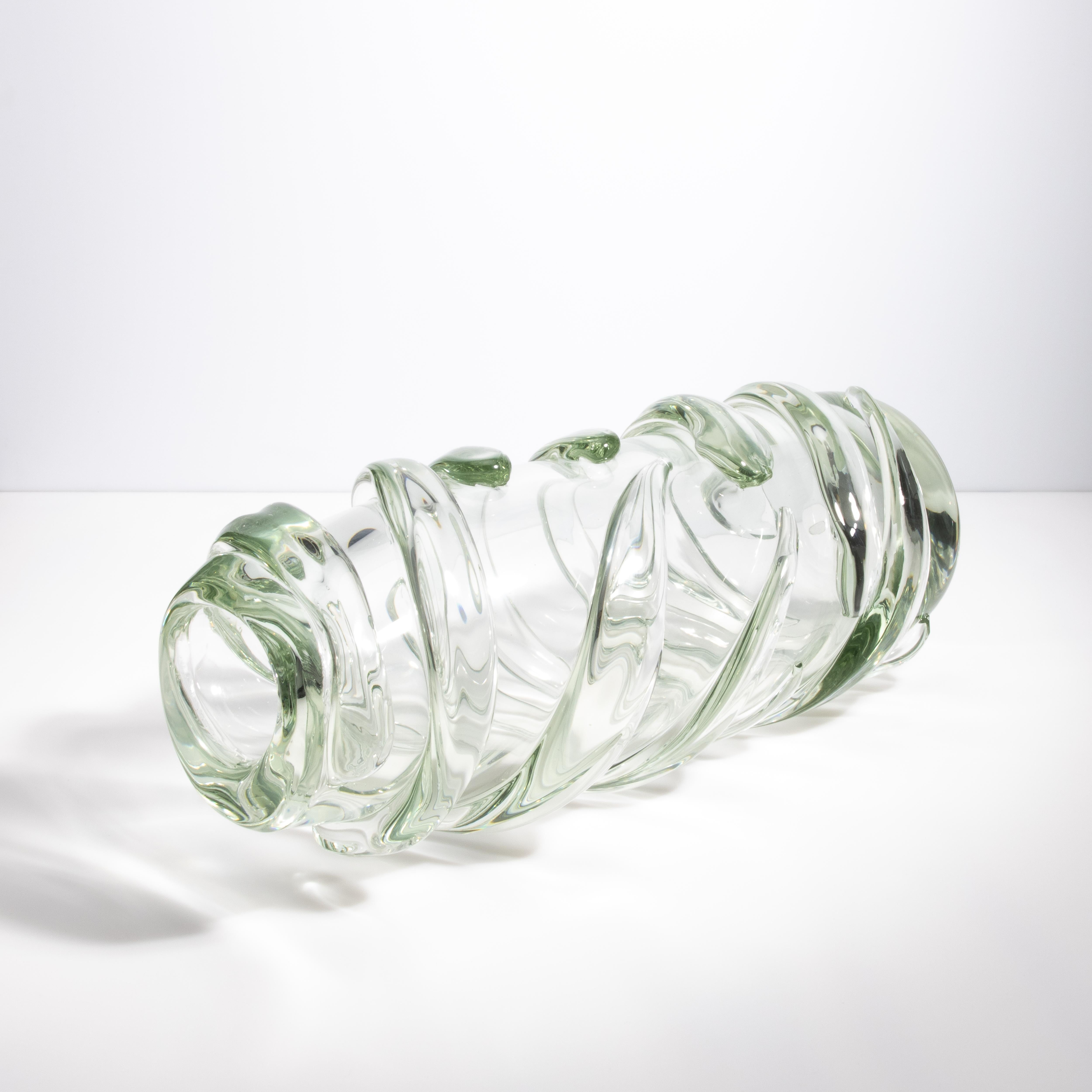 Vaso Gomitolo di Murano soffiato a mano, trasparente con un accenno di verde, extra alto in vendita 3