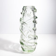Hand Blown Murano Vase Gomitolo in Clear with a Hint of Green Extra Tall