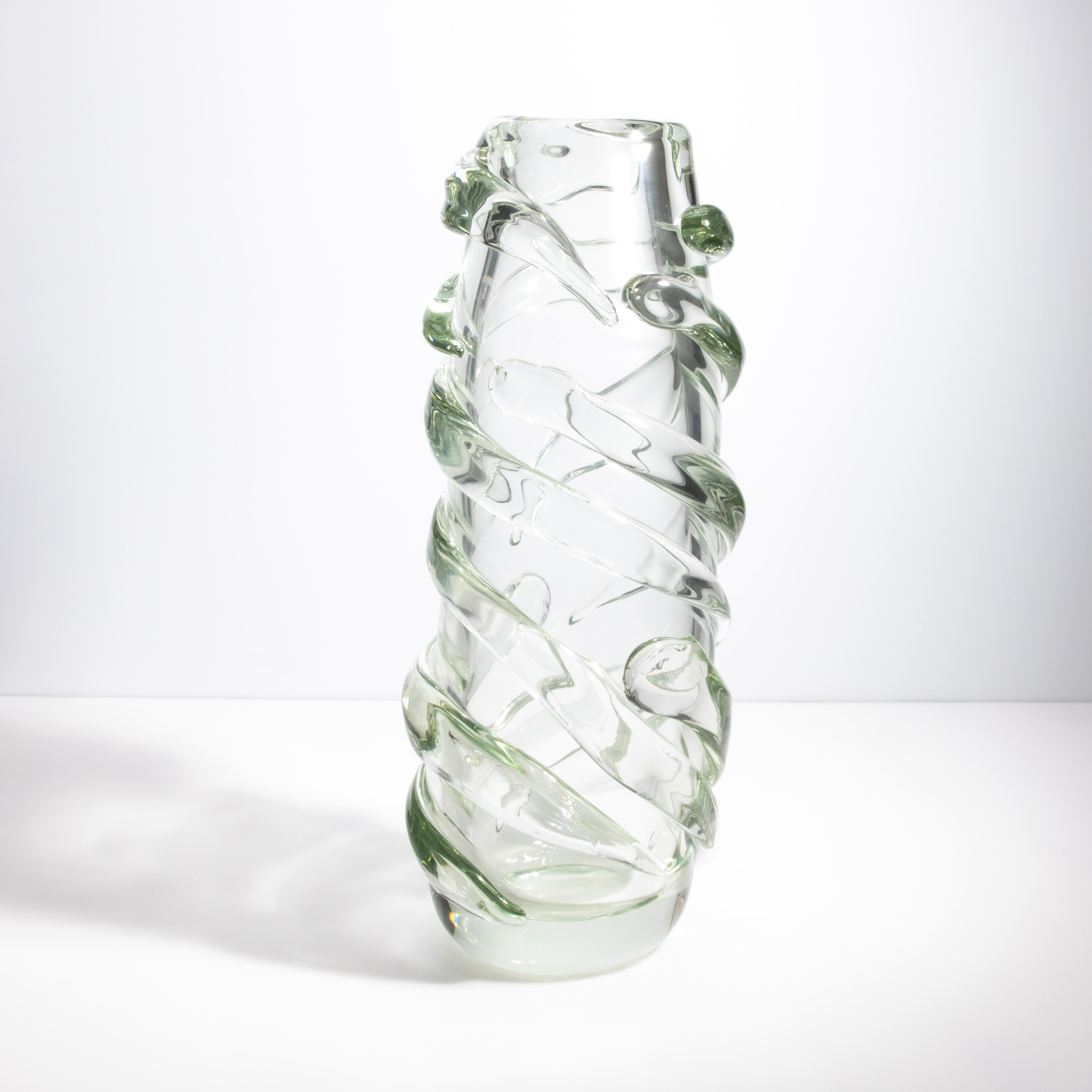 Fatto a mano Vaso Gomitolo di Murano soffiato a mano, trasparente con un accenno di verde, extra alto in vendita