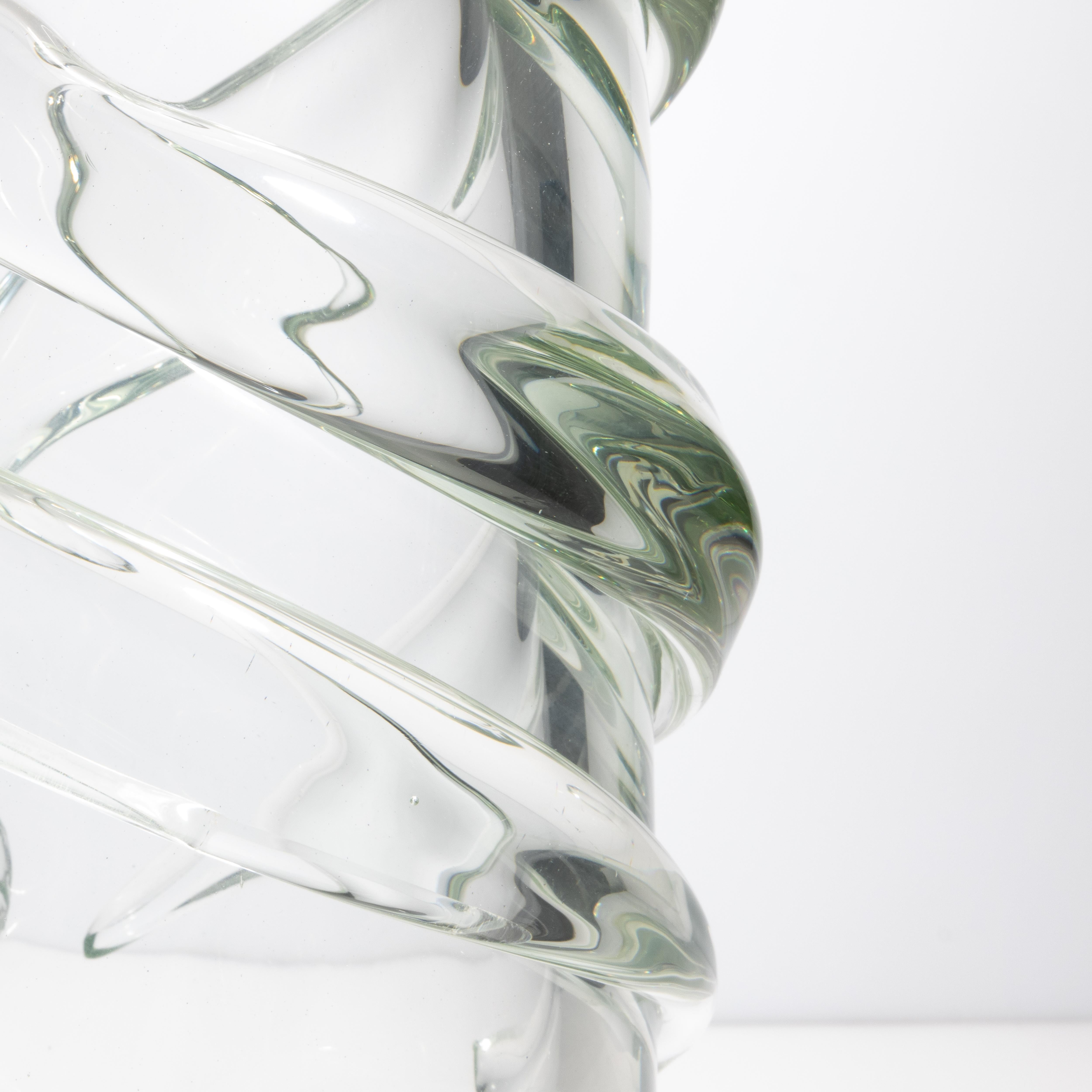 Vaso Gomitolo di Murano soffiato a mano, trasparente con un accenno di verde, extra alto in vendita 1