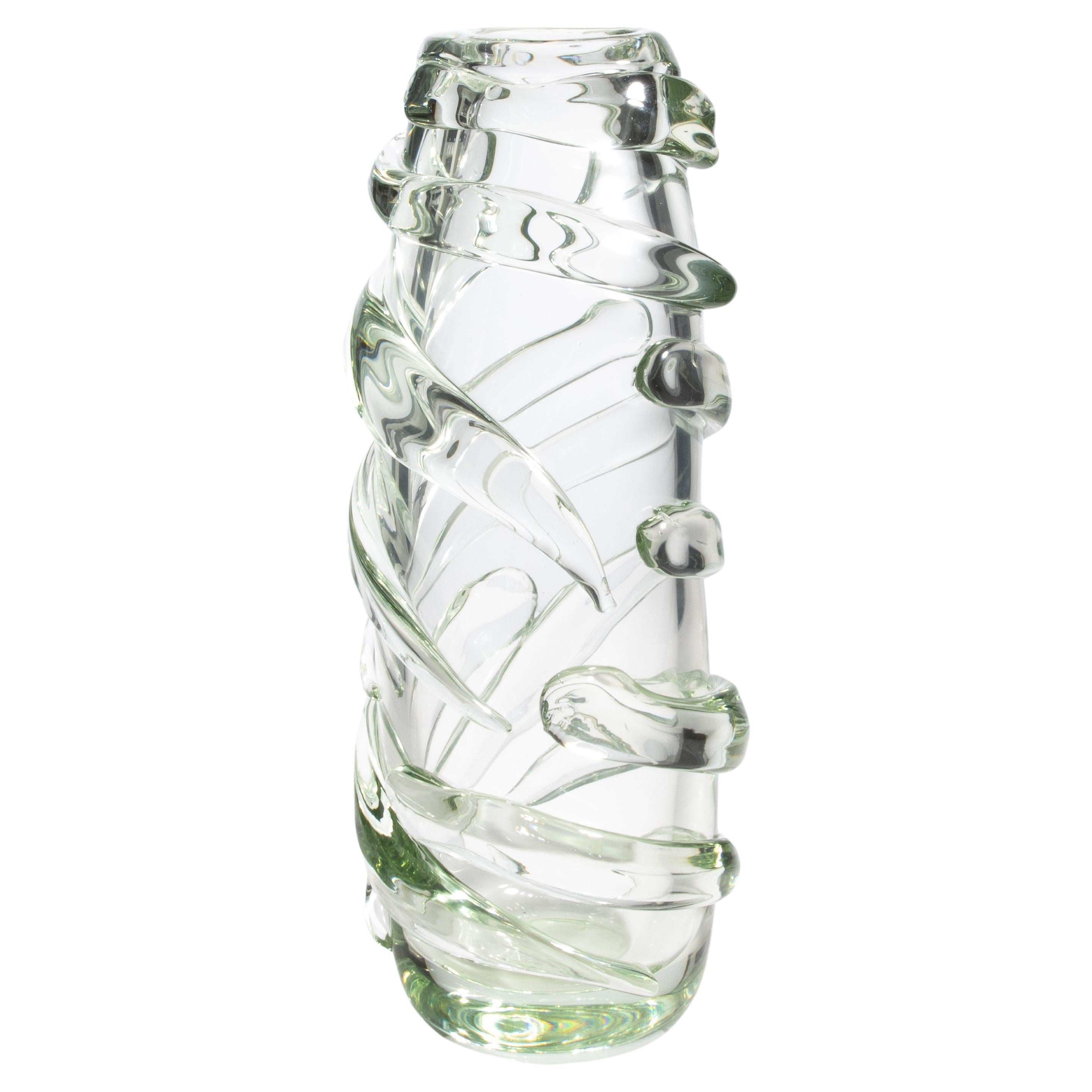 Vaso Gomitolo di Murano soffiato a mano, trasparente con un accenno di verde, extra alto