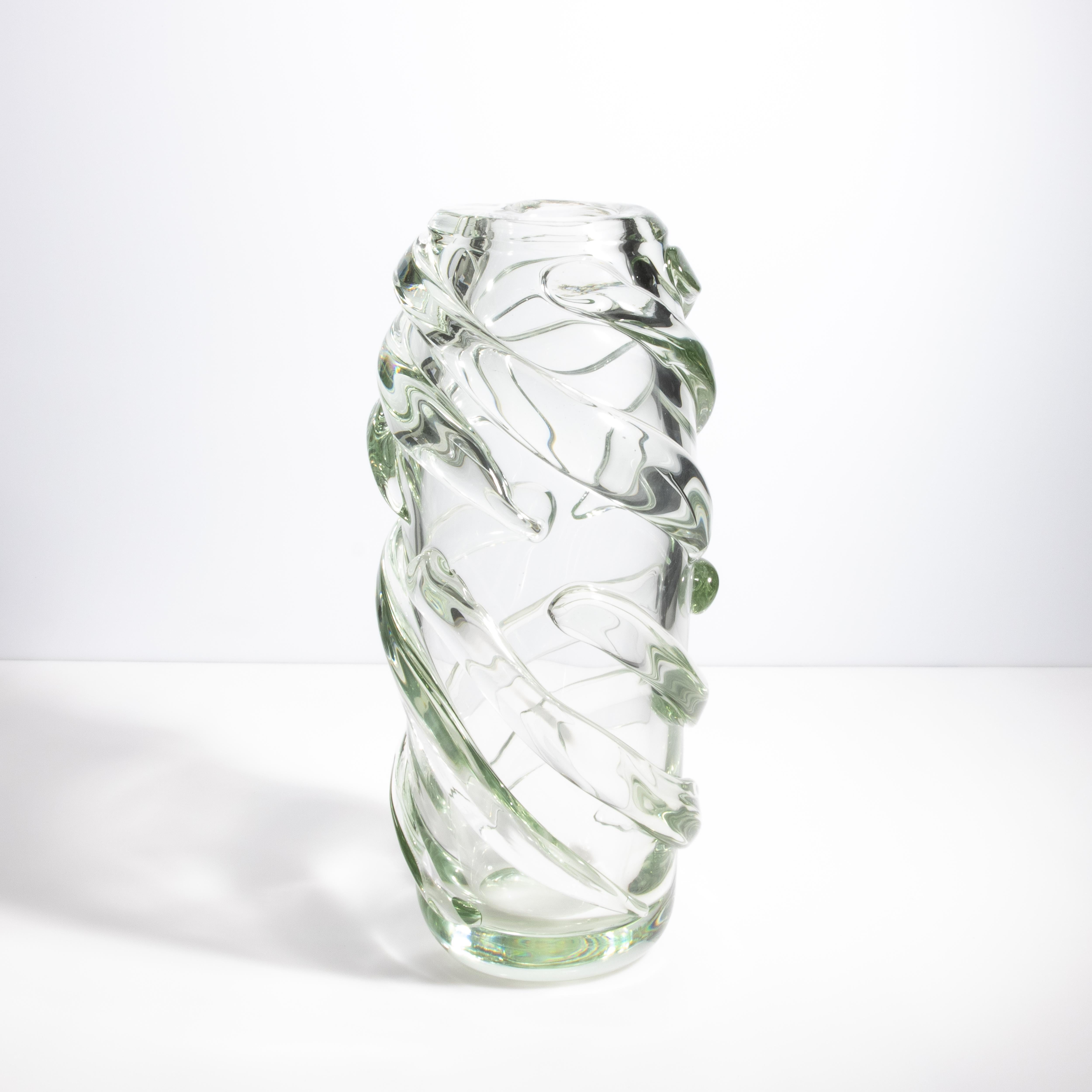 Vaso Gomitolo di Murano soffiato a mano, trasparente con un tocco di verde in vendita 2